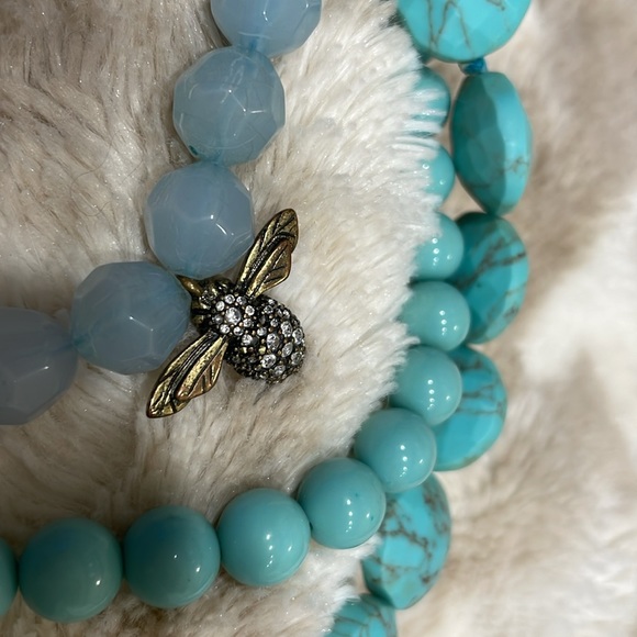 Fossil Rustic metal ~blue beads crystals - Picture 8 of 9